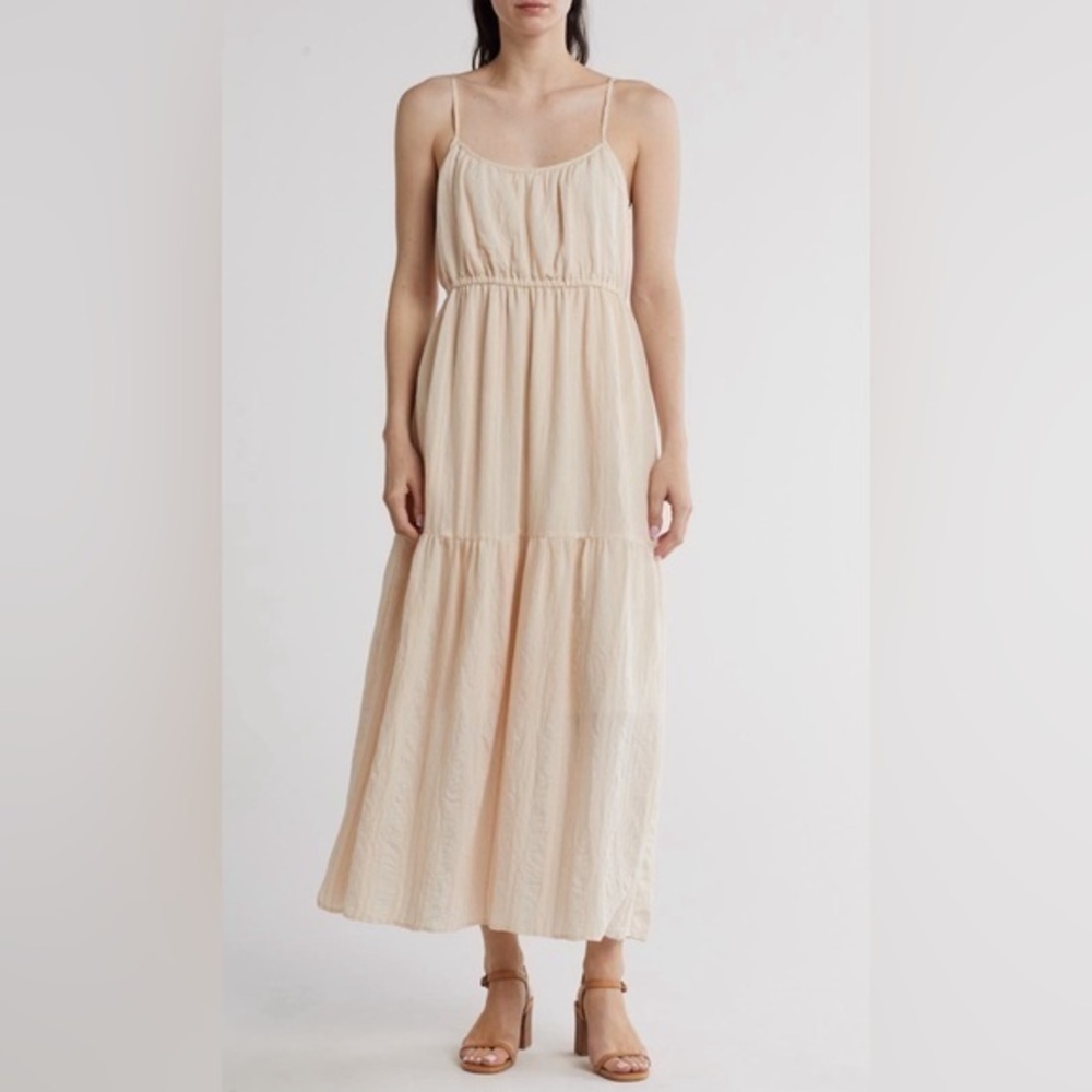 Love Stitch Natural Spaghetti Strap Tiered Bohemian Maxi Sundress‎